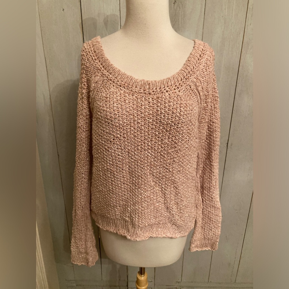 Free People Anthropologie‎ Pale Pink Chunky Knit Pullover Sweater Sz S Oversized